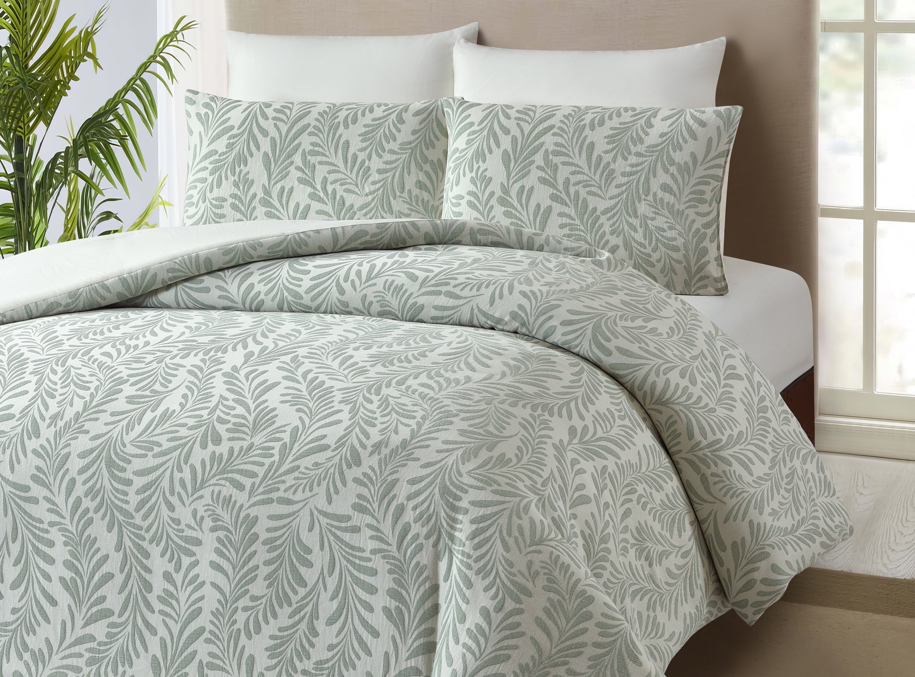 Botanical 3-Piece Comforter Set, Green, Full Queen, All Ages - Image 4